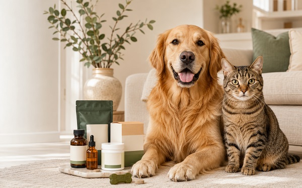 Dog and cat with KindPrice pet-care products